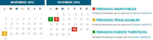 Feriados Noviembre y Diciembre