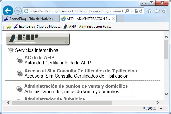 AFIP Administracion de puntos de ventas