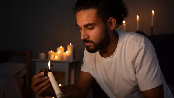 Encendiendo vela ante corte de luz