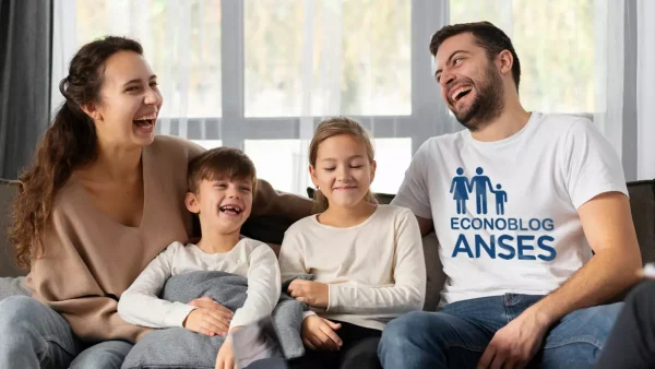 Familia del SUAF con remera de Anses