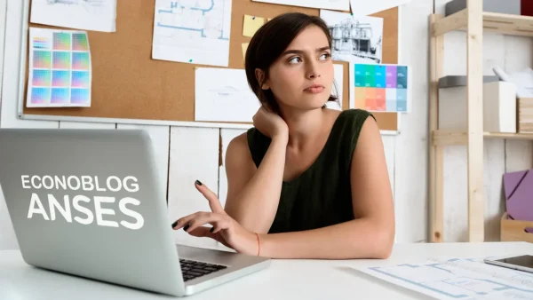 Mujer en computadora de Anses