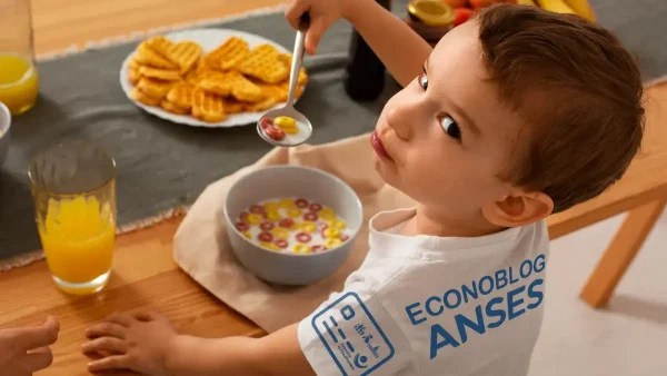 Titular de la Tarjeta Alimentar con remera de Anses
