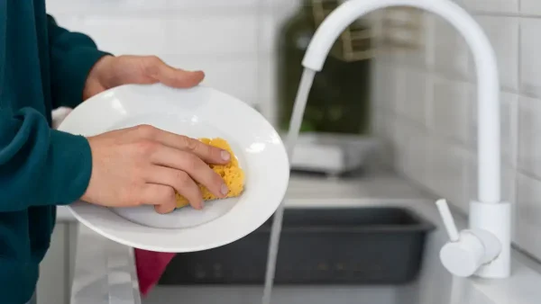 Empleado doméstico lavando los platos