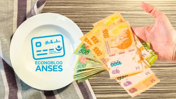 Plato de la Tarjeta Alimentar de Anses junto a pesos