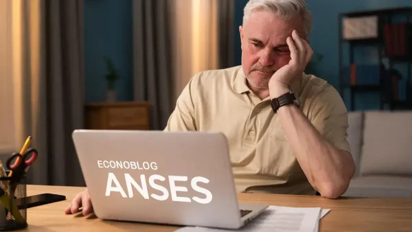 Jubilado de la Anses triste con su notebook
