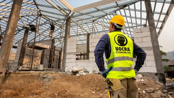 Trabajador de la construcción con chaleco de la Uocra