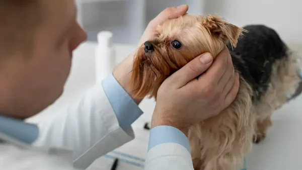 Veterinario atendiendo a un perro