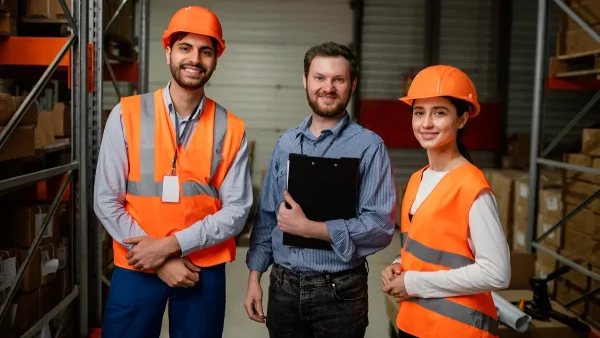 Empleador con sus trabajadores