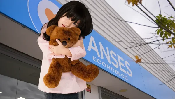 Niña con su oso en Anses