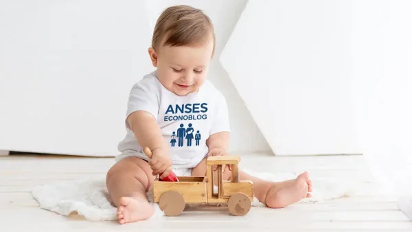 Bebé con remera de Anses para AUH