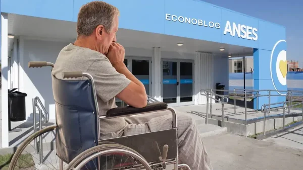 Jubilado en silla de ruedas frente a Anses