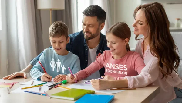 Familia del SUAF con remera de Anses