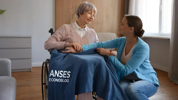 Jubilada con su hija y manta de Anses