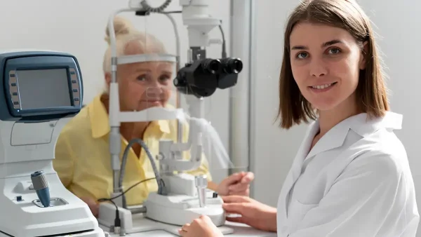 Oftalmóloga con su paciente