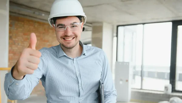 Trabajador de la construcción contento