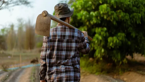 Trabajador rural de espaldas