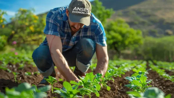 Trabajador rural con gorra de Anses