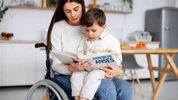 Titular de PNC con su hijo y libro de Anses