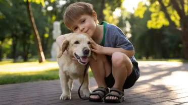 Perro junto a nene