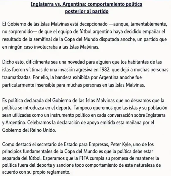 Comunicado del Gobierno Británico