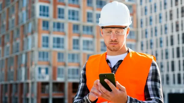 Trabajador de la construcción con celular
