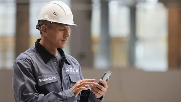 Trabajador con celular en ARCA