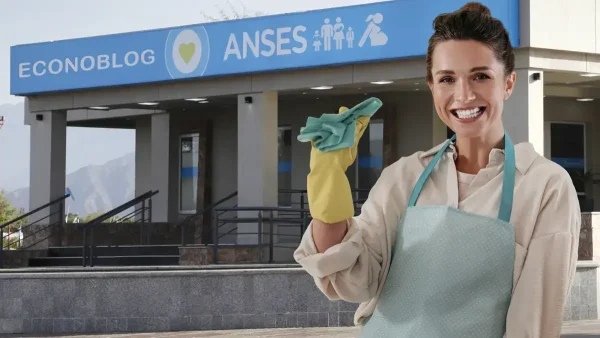Empleada doméstica con cartel de AUH en Anses
