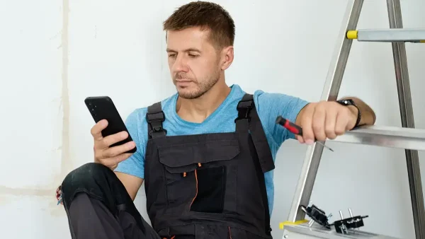 Trabajador con su celular